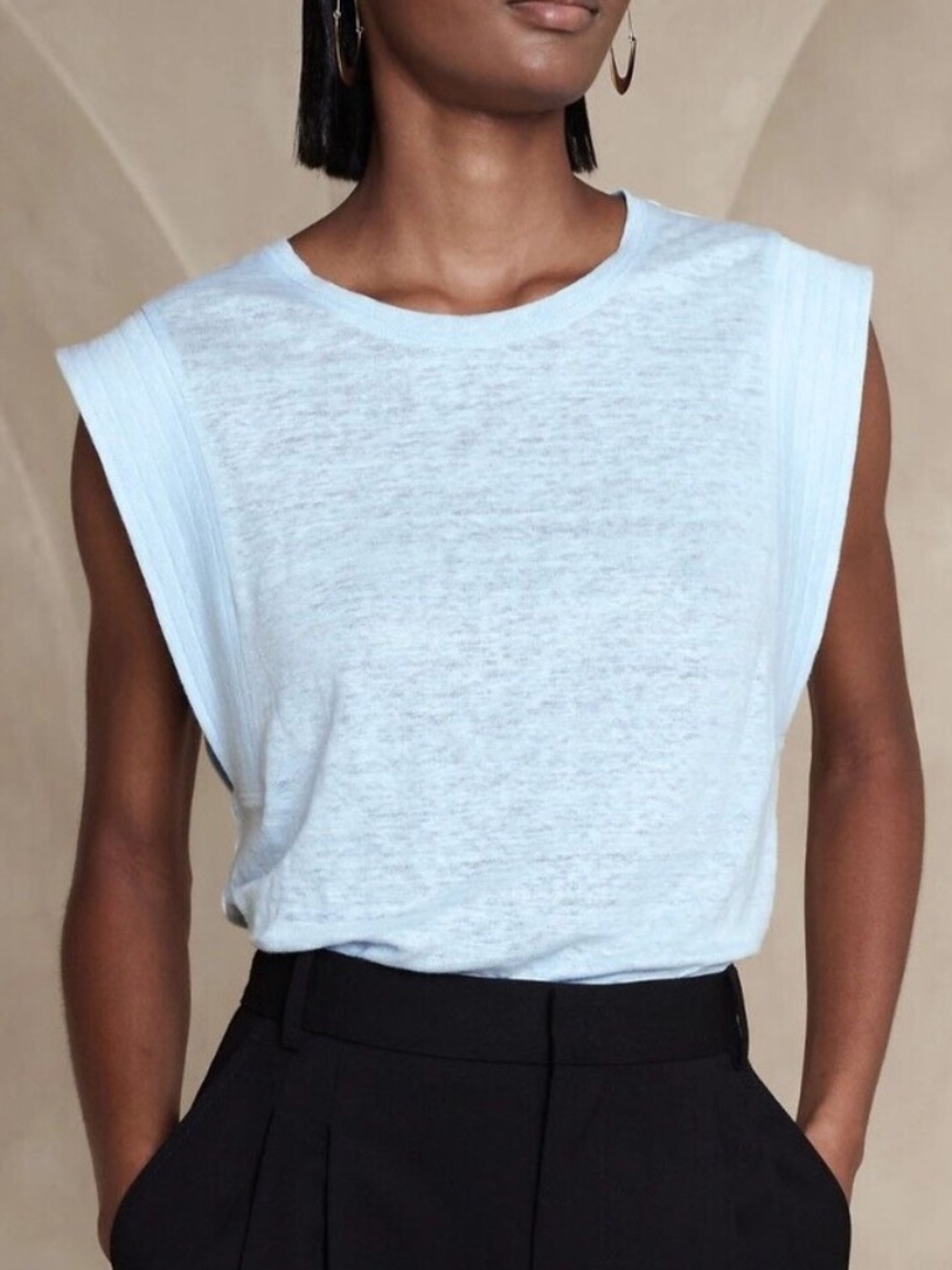 Banana Republic Linen Sharp Shoulder T-Shirt in Shell Blue